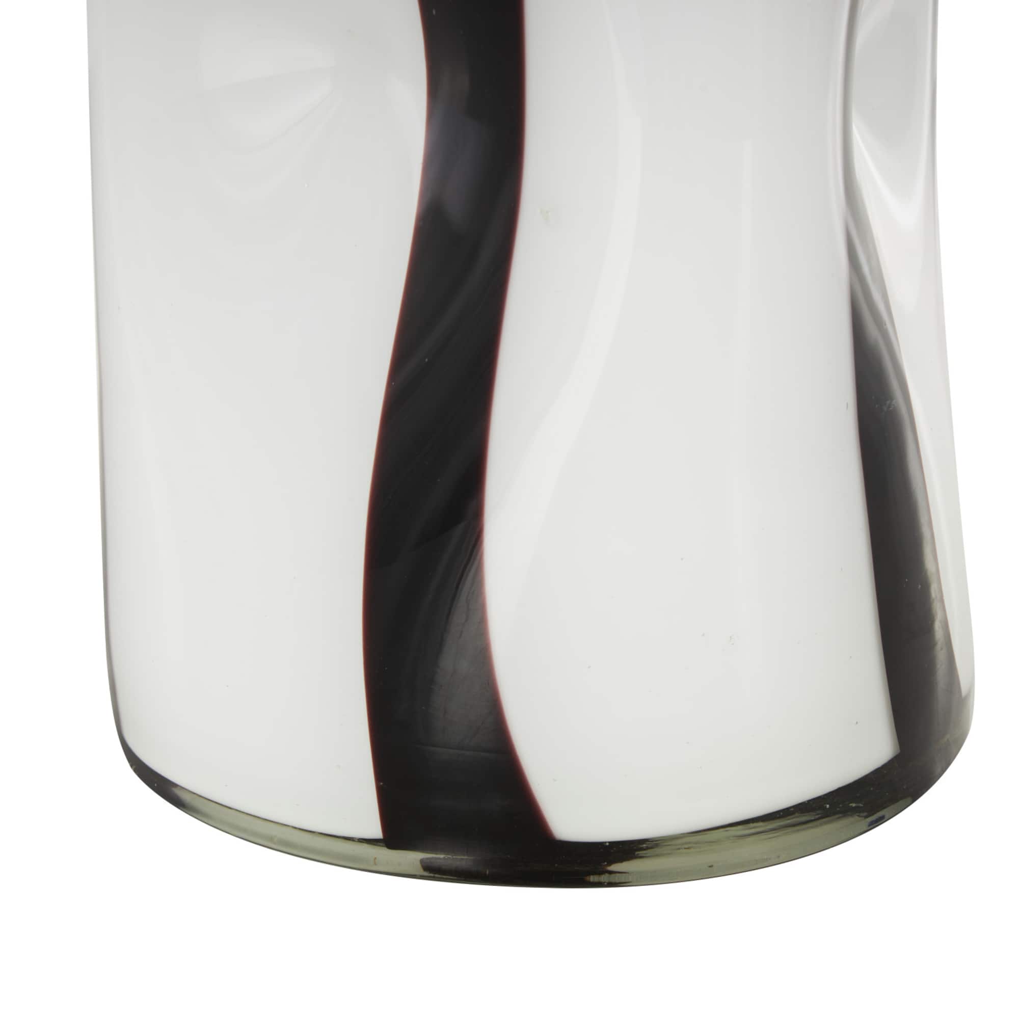 12" White & Black Stripes Round Concaved Glass Vase